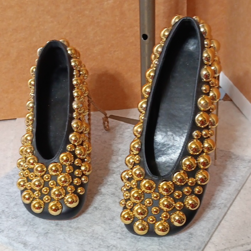 Gold Studded Black Women's Shoes